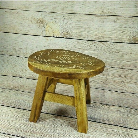 Wooden 10" Tall Round Table My Happy Place Ornate 4 legs Stand Décor Mother Gift - Picture 7 of 11